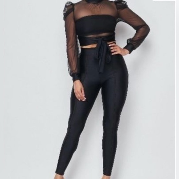 Pants - Black Mesh Yoga Set